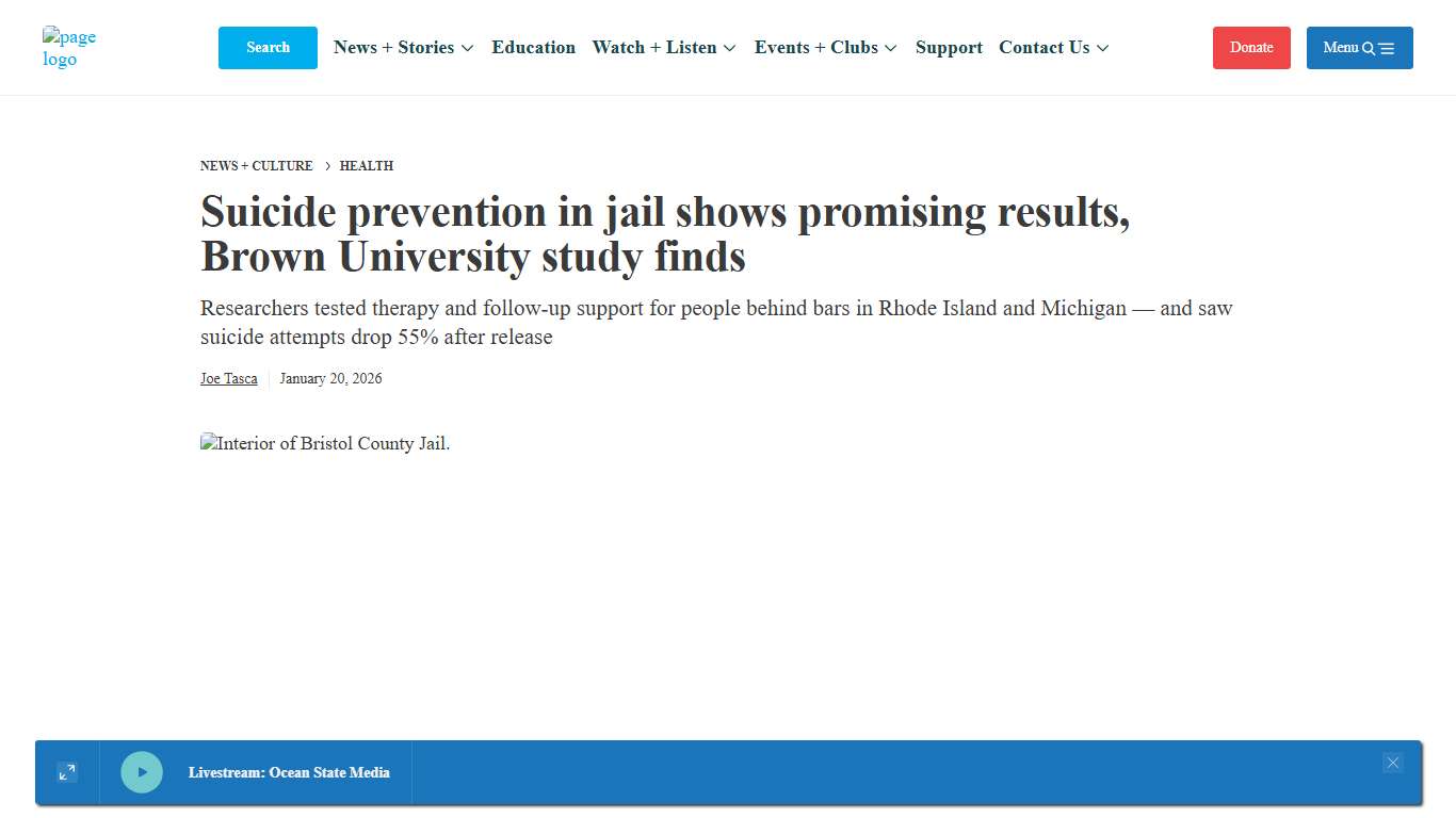 Suicide prevention in jail shows promising results, Brown University study finds - Ocean State Media